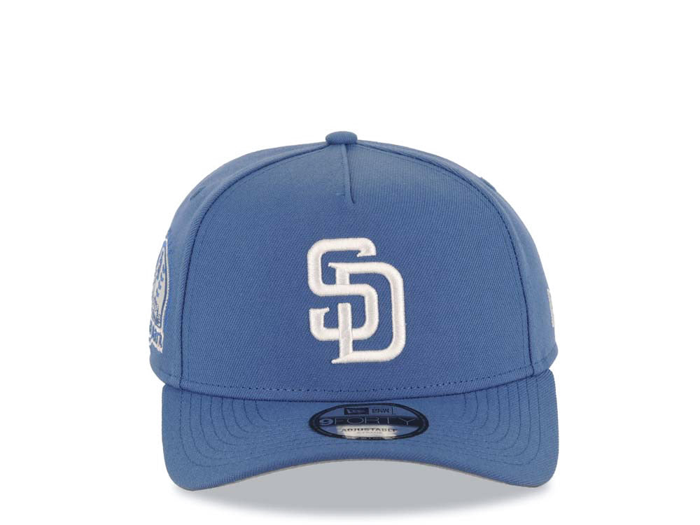 San Diego Padres New Era MLB 9FORTY 940 Adjustable A-Frame Cap Hat Blue Crown/Visor White Logo 10 Years Petco Park Side Patch