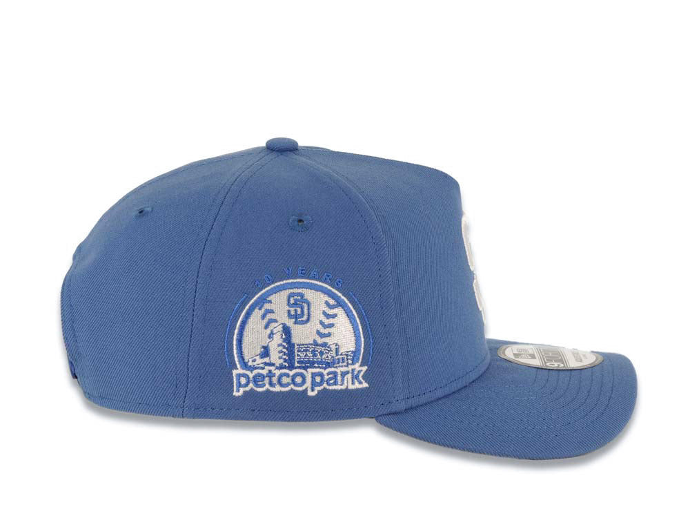 San Diego Padres New Era MLB 9FORTY 940 Adjustable A-Frame Cap Hat Blue Crown/Visor White Logo 10 Years Petco Park Side Patch