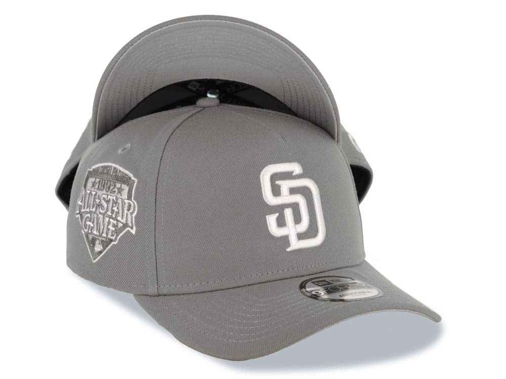 San Diego Padres New Era MLB 9FORTY 940 Adjustable A-Frame Cap Hat Gray Crown/Visor White Logo 1992 All-Star Game Side Patch