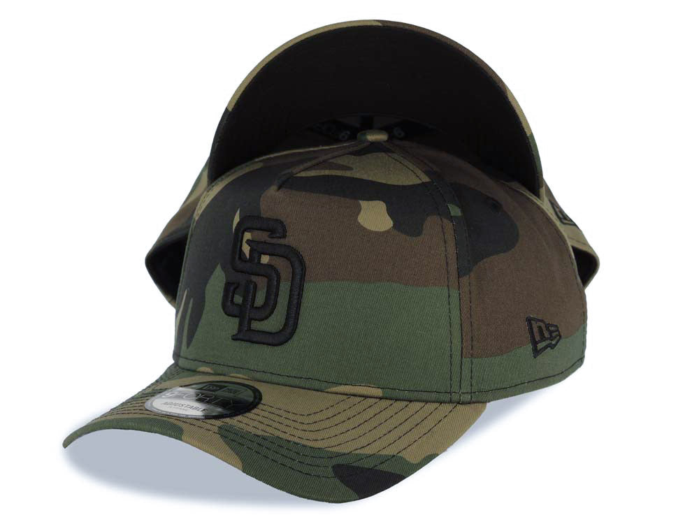 San Diego Padres New Era MLB 9FORTY 940 Adjustable A-Frame Cap Hat Camo Crown/Visor Black Logo