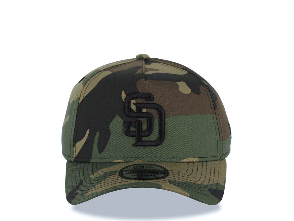 San Diego Padres New Era MLB 9FORTY 940 Adjustable A-Frame Cap Hat Camo Crown/Visor Black Logo