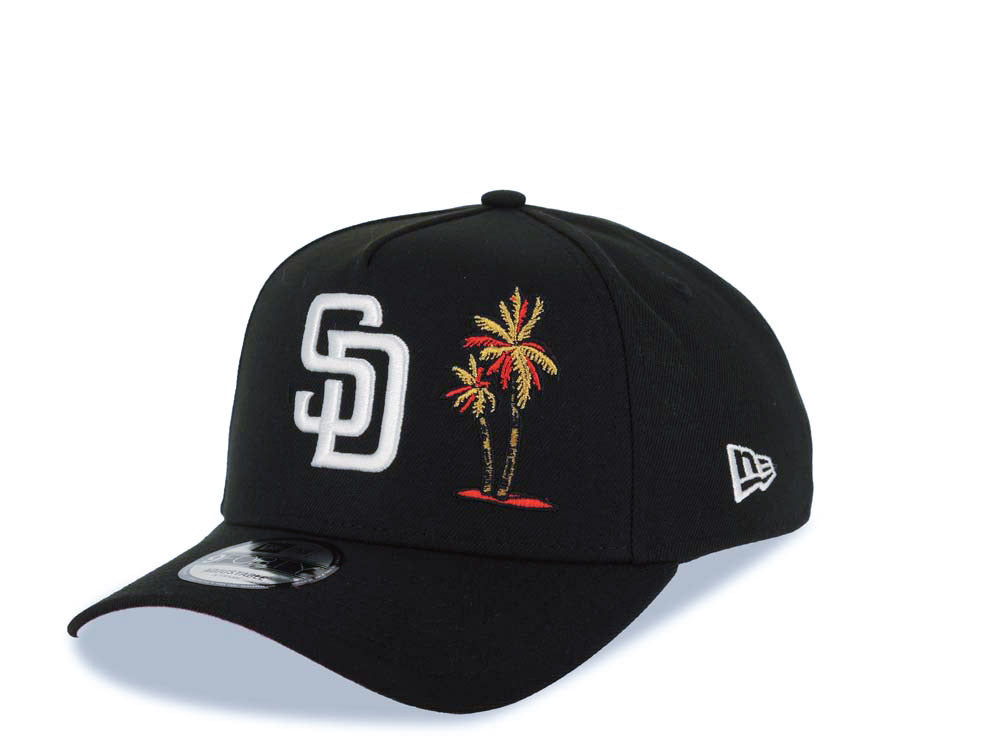 San Diego Padres New Era MLB 9FORTY 940 Adjustable A-Frame Cap Hat Black Crown/Visor White Logo With Palm Trees 40th Anniversary Side Patch