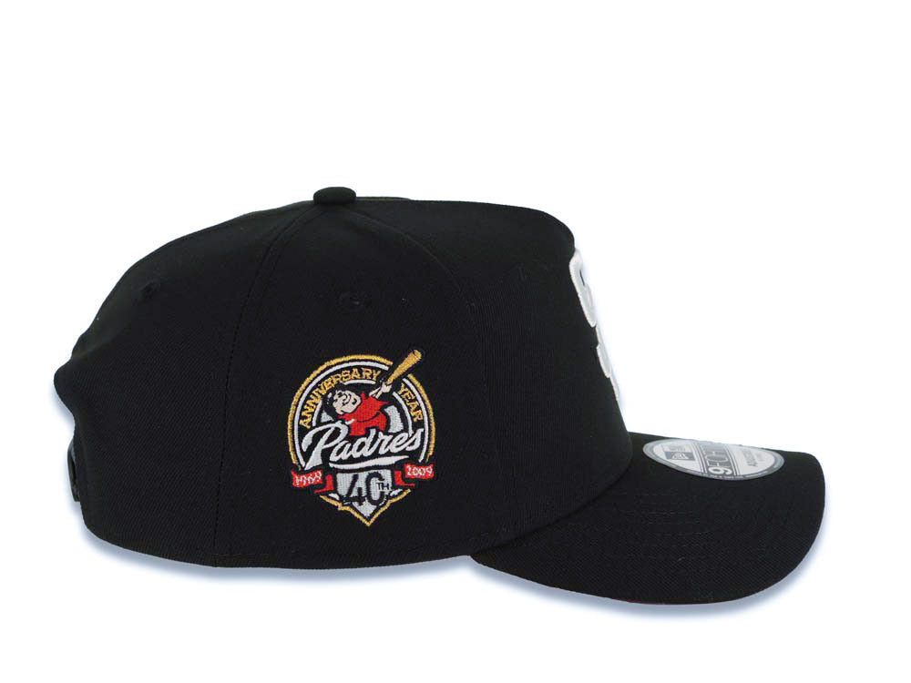 San Diego Padres New Era MLB 9FORTY 940 Adjustable A-Frame Cap Hat Black Crown/Visor White Logo With Palm Trees 40th Anniversary Side Patch