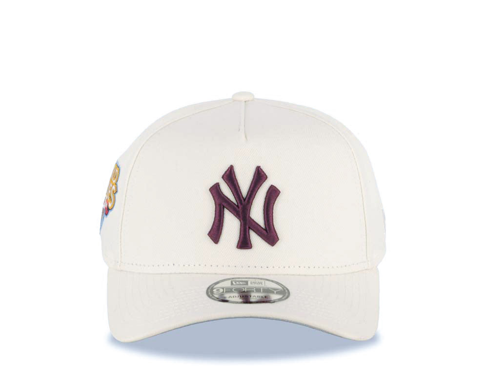 New York Yankees New Era MLB 9FORTY 940 Adjustable A-Frame Cap Hat White Crown/Visor Maroon Logo 2009 World Series Side Patch