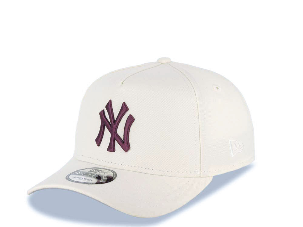 New York Yankees New Era MLB 9FORTY 940 Adjustable A-Frame Cap Hat White Crown/Visor Maroon Logo 2009 World Series Side Patch