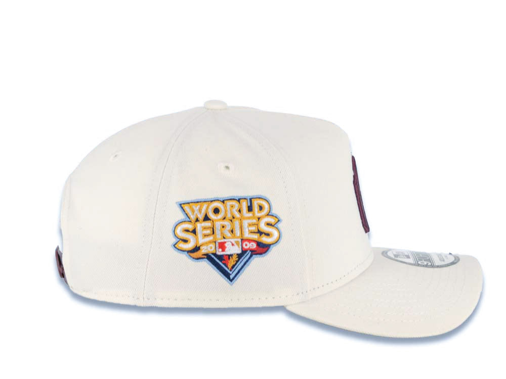 New York Yankees New Era MLB 9FORTY 940 Adjustable A-Frame Cap Hat White Crown/Visor Maroon Logo 2009 World Series Side Patch