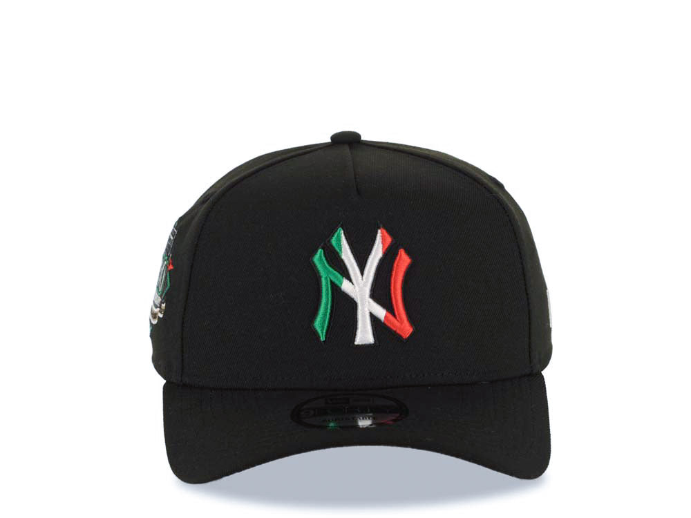 New York Yankees New Era MLB 9FORTY 940 Adjustable A-Frame Cap Hat Black Crown/Visor Green/White/Red Logo 100th Anniversary Stadium Side Patch