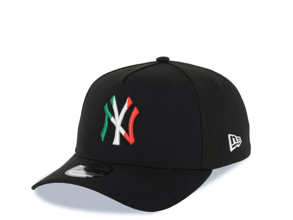 New York Yankees New Era MLB 9FORTY 940 Adjustable A-Frame Cap Hat Black Crown/Visor Green/White/Red Logo 100th Anniversary Stadium Side Patch