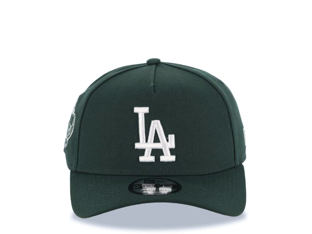 Los Angeles Dodgers New Era MLB 9FORTY 940 Adjustable A-Frame Cap Hat Green Crown/Visor White Logo 40th Anniversary Stadium Side Patch