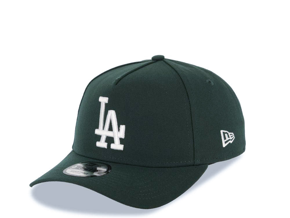 Los Angeles Dodgers New Era MLB 9FORTY 940 Adjustable A-Frame Cap Hat Green Crown/Visor White Logo 40th Anniversary Stadium Side Patch