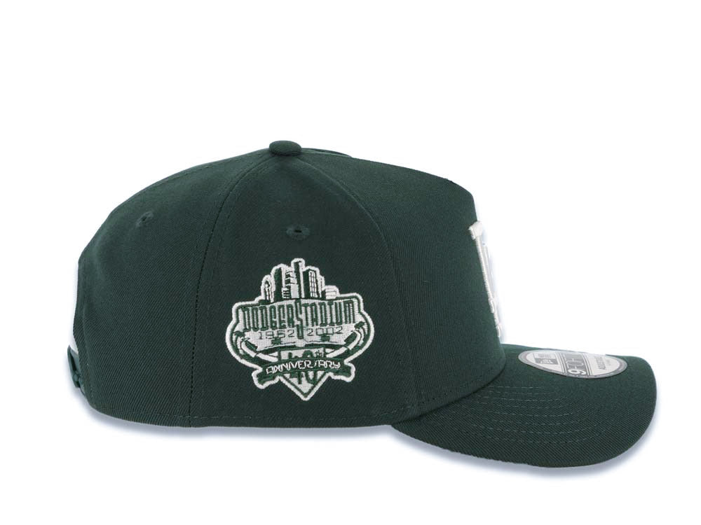 Los Angeles Dodgers New Era MLB 9FORTY 940 Adjustable A-Frame Cap Hat Green Crown/Visor White Logo 40th Anniversary Stadium Side Patch