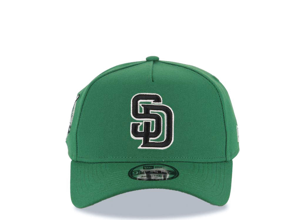 San Diego Padres New Era MLB 9FORTY 940 Adjustable A-Frame Cap Hat Green Crown/Visor Black/White Logo 40th Anniversary Side Patch
