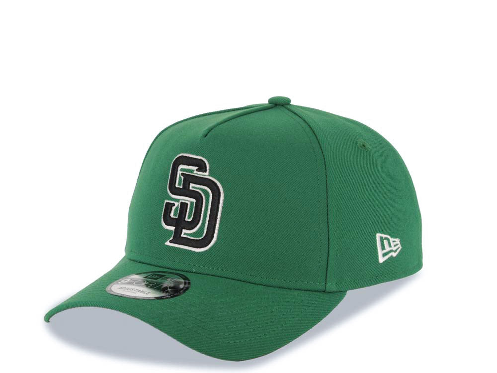 San Diego Padres New Era MLB 9FORTY 940 Adjustable A-Frame Cap Hat Green Crown/Visor Black/White Logo 40th Anniversary Side Patch