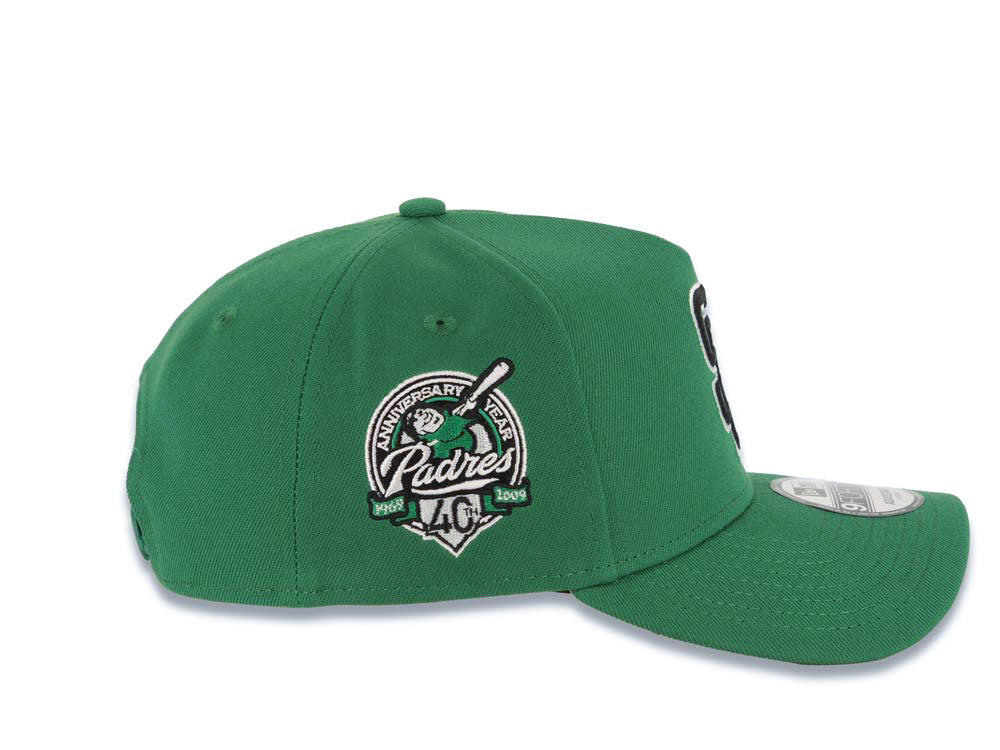 San Diego Padres New Era MLB 9FORTY 940 Adjustable A-Frame Cap Hat Green Crown/Visor Black/White Logo 40th Anniversary Side Patch