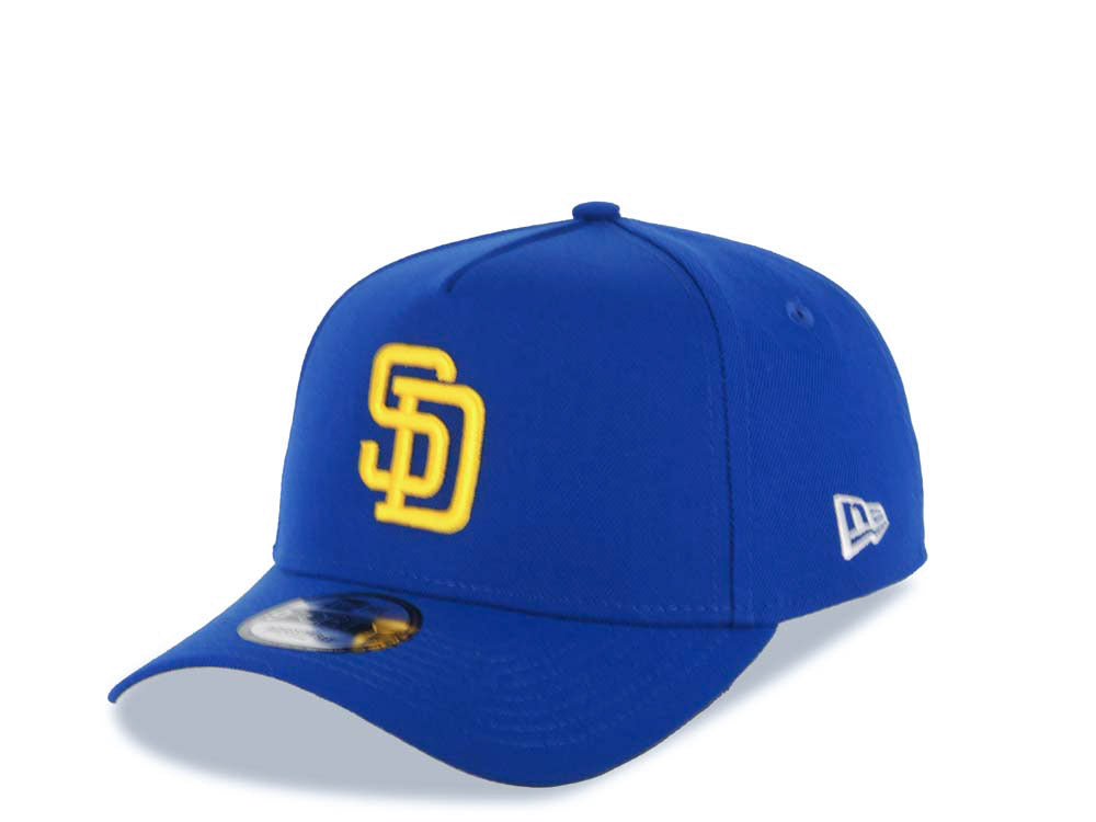San Diego Padres New Era MLB 9FORTY 940 Adjustable A-Frame Cap Hat Royal Blue Crown/Visor Yellow Logo 25th Anniversary Side Patch Yellow UV