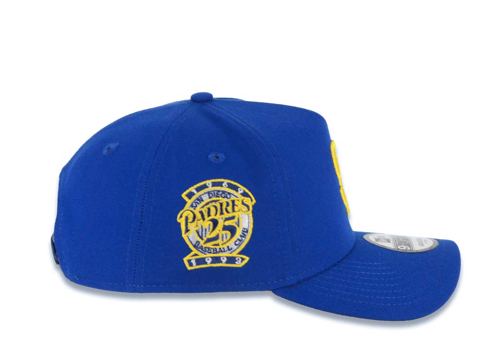 San Diego Padres New Era MLB 9FORTY 940 Adjustable A-Frame Cap Hat Royal Blue Crown/Visor Yellow Logo 25th Anniversary Side Patch Yellow UV
