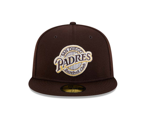 (Youth) San Diego Padres New Era MLB 59FIFTY 5950 Kid Fitted Cap Hat Brown Crown/Visor Brown/Yellow Baseball Club Logo (2025 Clubhouse)