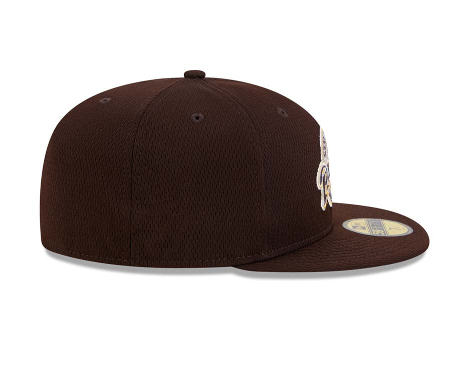 (Youth) San Diego Padres New Era MLB 59FIFTY 5950 Kid Fitted Cap Hat Brown Crown/Visor Brown/Yellow Baseball Club Logo (2025 Clubhouse)