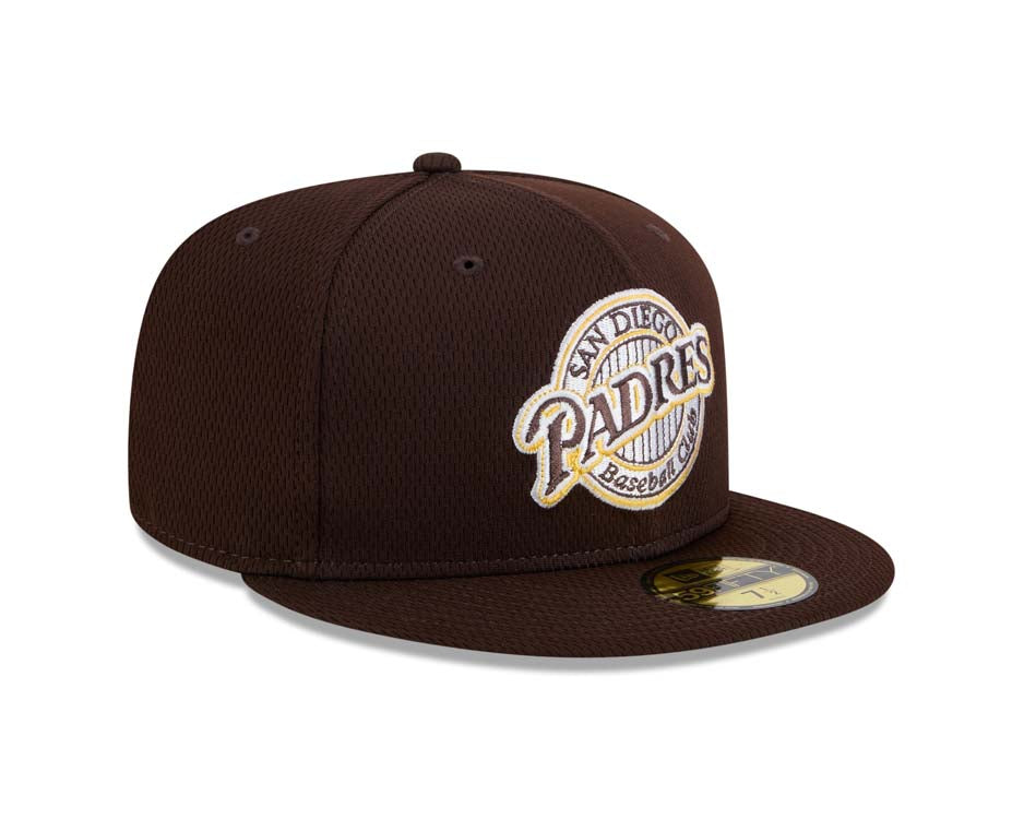 San Diego Padres New Era MLB 59FIFTY 5950 Fitted Cap Hat Brown Crown/Visor Brown/Yellow Baseball Club Logo (2025 Clubhouse)