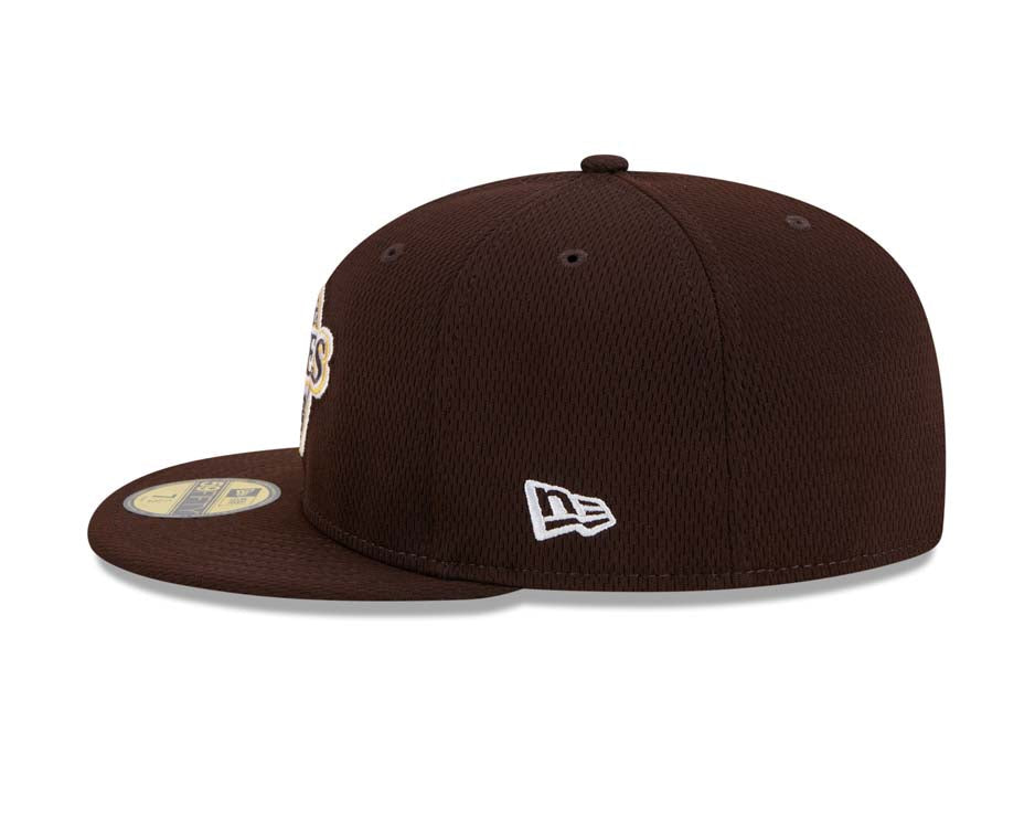 San Diego Padres New Era MLB 59FIFTY 5950 Fitted Cap Hat Brown Crown/Visor Brown/Yellow Baseball Club Logo (2025 Clubhouse)