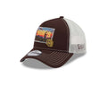 San Diego Padres New Era MLB 9FORTY 940 Adjustable A-Frame Mesh Trucker Cap Hat Brown Crown/Visor Yellow/Brown Patch with Small Logo