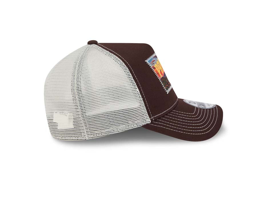 San Diego Padres New Era MLB 9FORTY 940 Adjustable A-Frame Mesh Trucker Cap Hat Brown Crown/Visor Yellow/Brown Patch with Small Logo