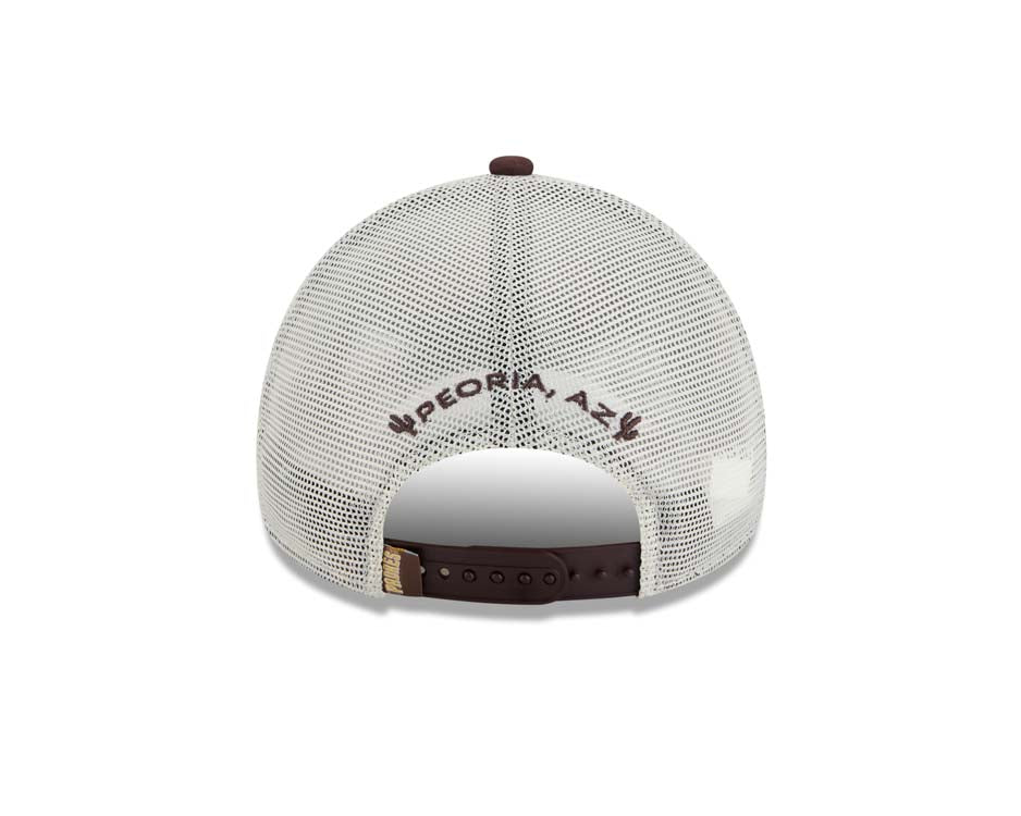 San Diego Padres New Era MLB 9FORTY 940 Adjustable A-Frame Mesh Trucker Cap Hat Brown Crown/Visor Yellow/Brown Patch with Small Logo