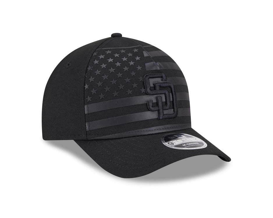 San Diego Padres New Era MLB 9FORTY 940 Adjustable A-Frame Cap Hat Black American Flag Crown/Visor Black Logo
