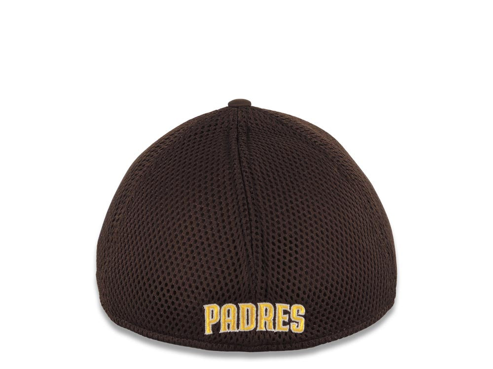 San Diego Padres New Era MLB 39THIRTY 3930 Flexfit Mesh Trucker Cap Hat Brown Camo Crown/Visor Yellow Logo