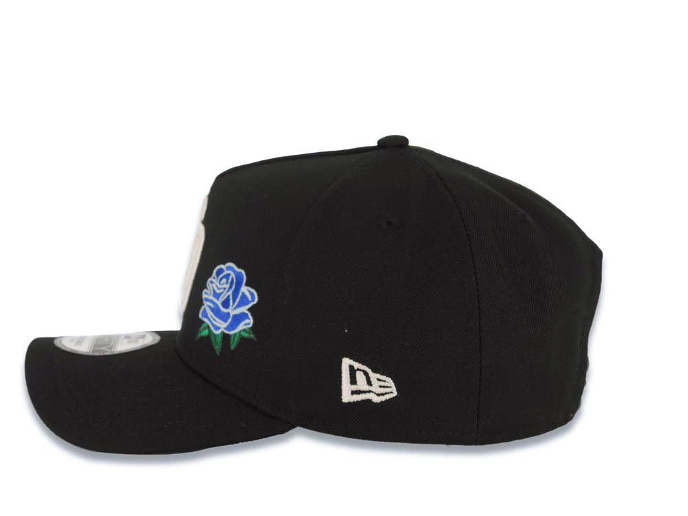San Diego Padres New Era MLB 9FORTY 940 Adjustable A-Frame Cap Hat Black Crown/Visor White Logo With Rose 40th Anniversary Side Patch Royal Blue UV