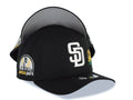 San Diego Padres New Era MLB 9FORTY 940 Adjustable A-Frame Cap Hat Black Crown/Visor White Logo With Yellow Rose 10th Anniversary Petco Park Side Patch