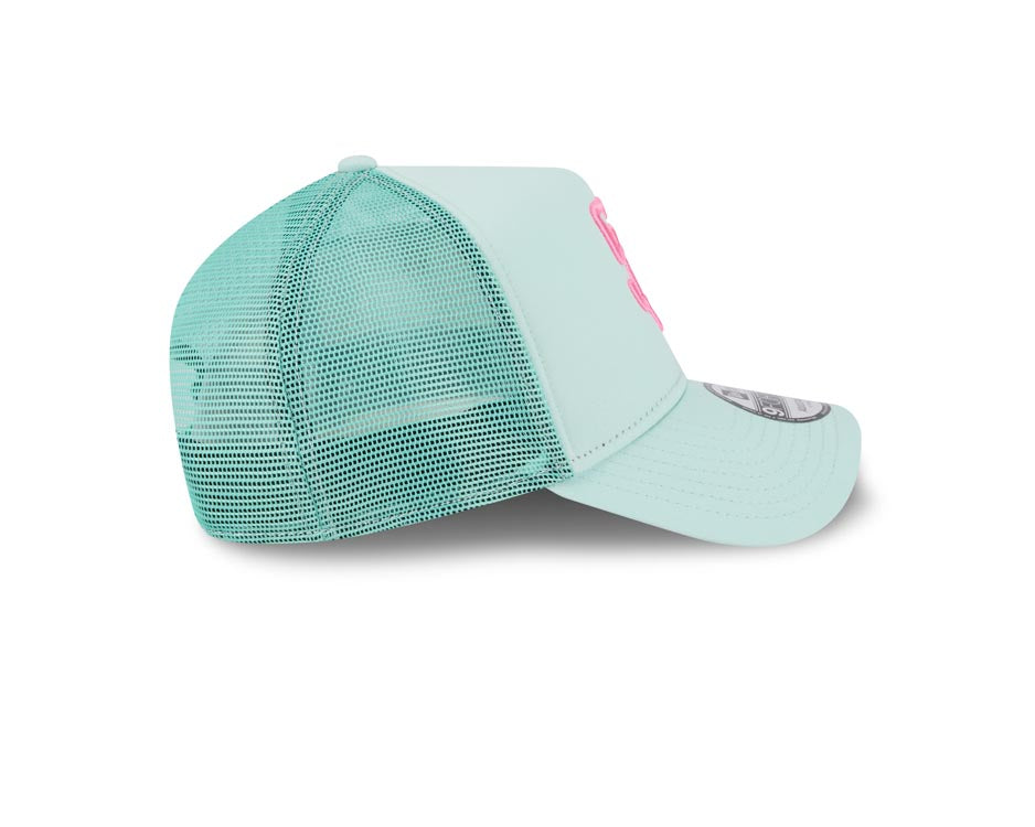 San Diego Padres New Era MLB 9FORTY 940 Adjustable A-Frame Mesh/Trucker Cap Hat Light Teal Crown/Visor Magenta Logo (2022 City Connect)