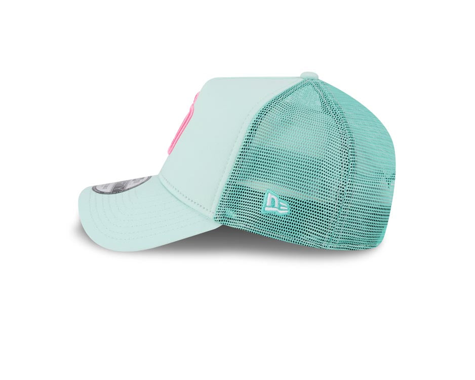 San Diego Padres New Era MLB 9FORTY 940 Adjustable A-Frame Mesh/Trucker Cap Hat Light Teal Crown/Visor Magenta Logo (2022 City Connect)