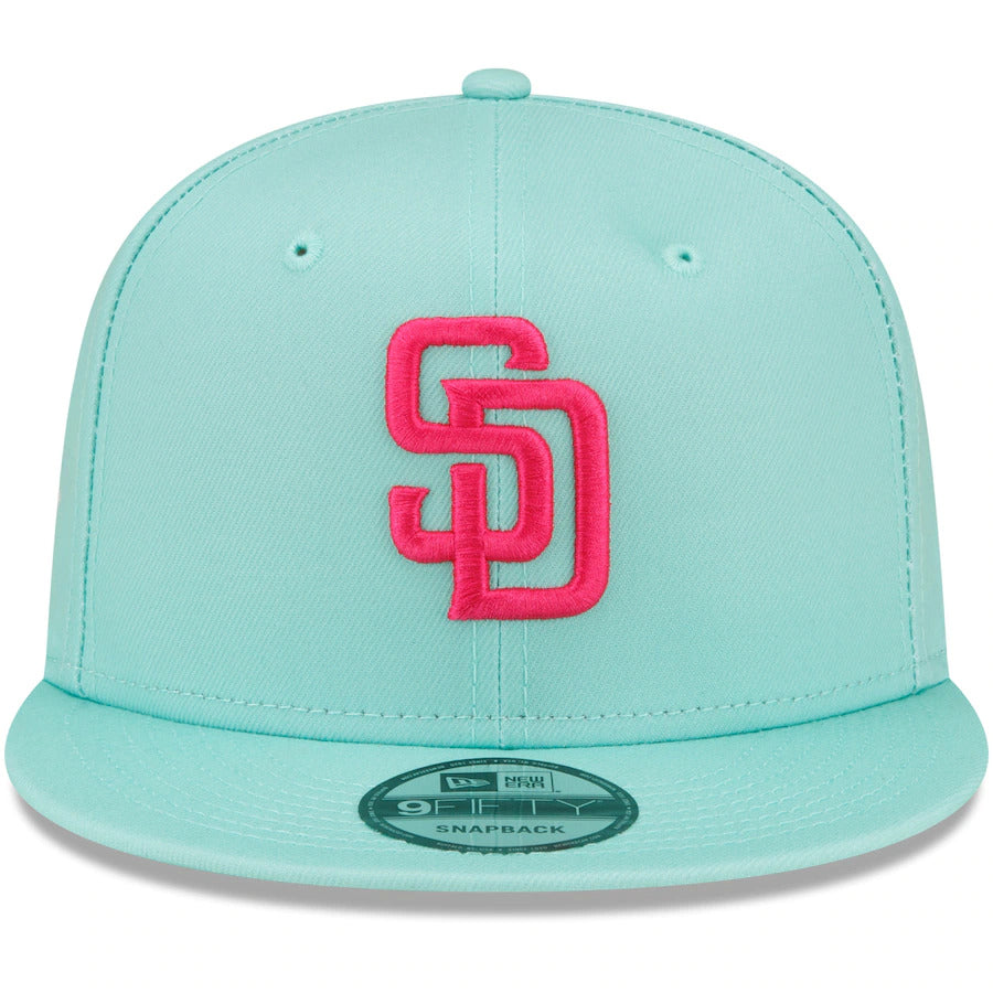 (Youth) San Diego Padres New Era MLB 9FIFTY 950 Kid Snapback Cap Hat Light Teal Crown/Visor Magenta Logo (2022 City Connect)