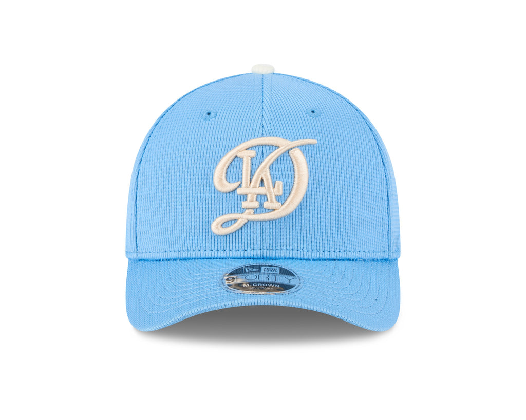 (City Connect) Los Angeles Dodgers New Era MLB 9FORTY 940 Adjustable M-Crown Cap Hat Sky Blue Crown/Visor Cream Logo