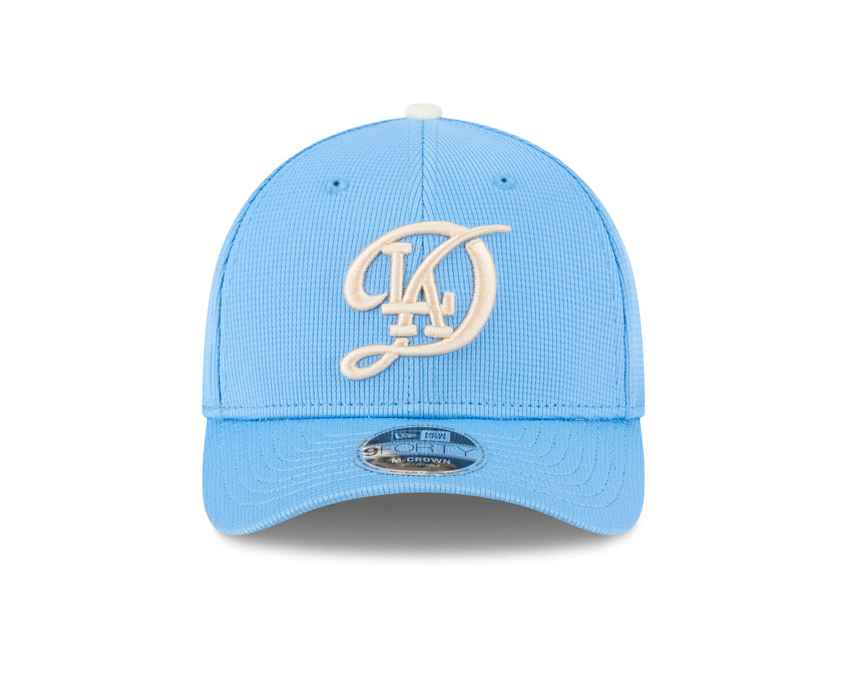 (City Connect) Los Angeles Dodgers New Era MLB 9FORTY 940 Adjustable M-Crown Cap Hat Sky Blue Crown/Visor Cream Logo
