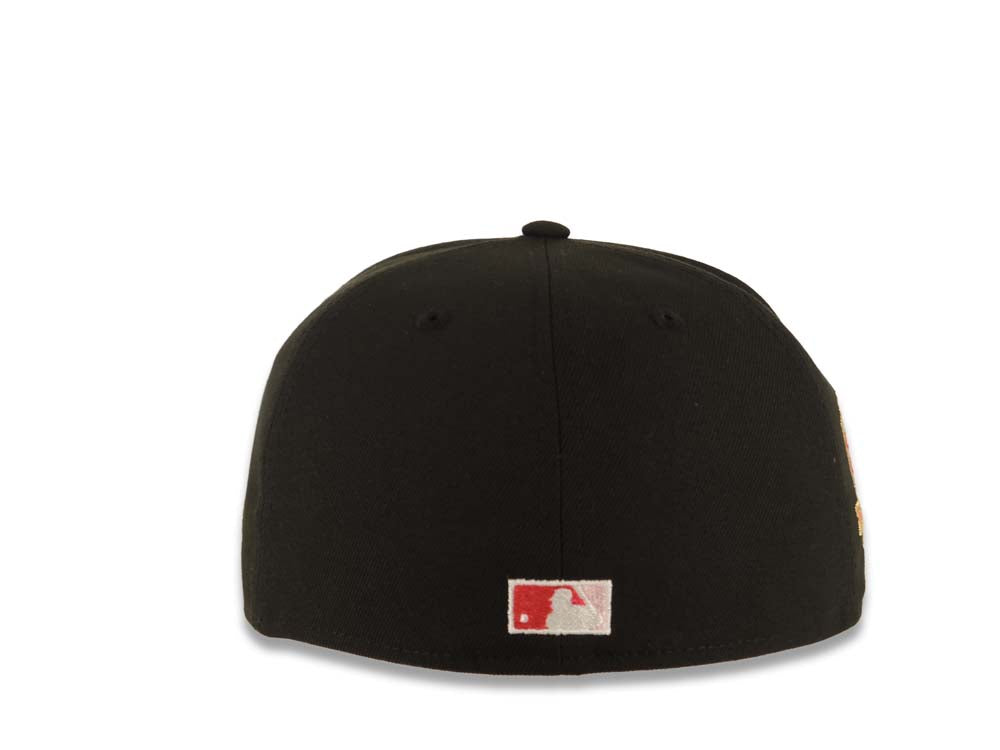 Los Angeles Dodgers New Era MLB 59FIFTY 5950 Fitted Cap Hat Black Crown/Visor White Logo With Pink Palm 50th Anniversary Side Patch Gray UV