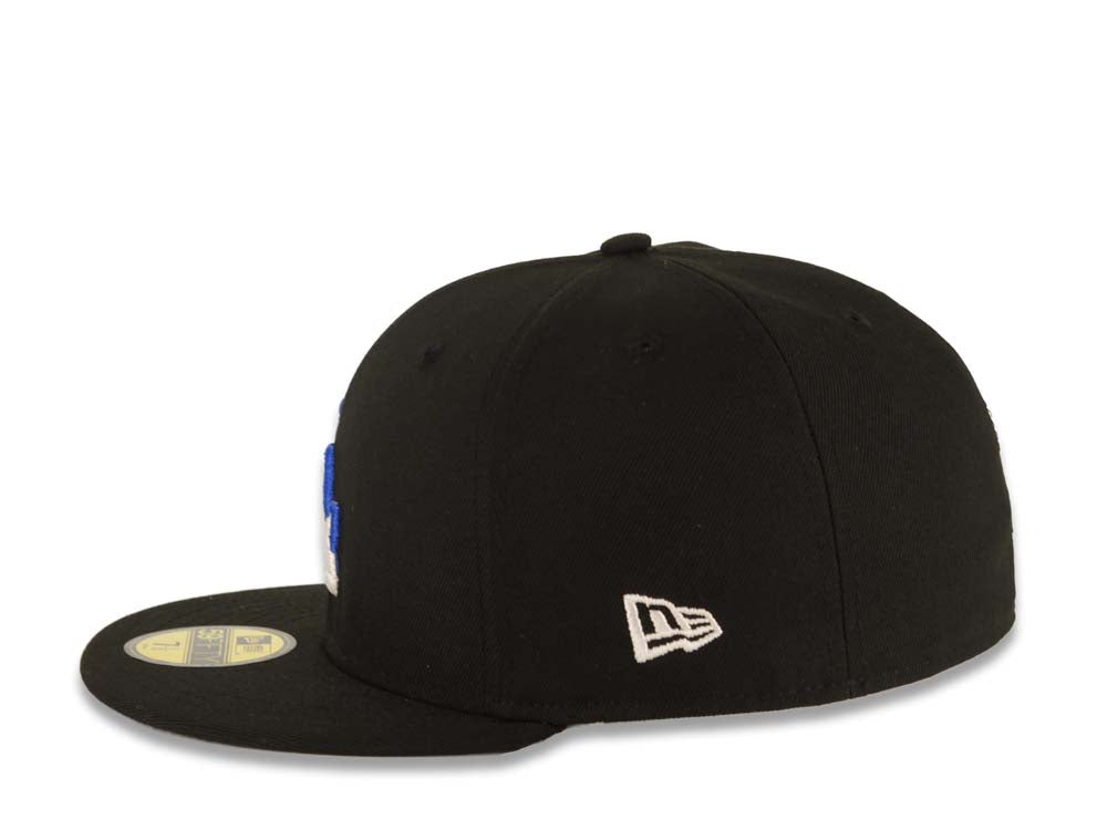 Los Angeles Dodgers New Era MLB 59FIFTY 5950 Fitted Cap Hat Black Crown/Visor White/Royal Blue Drip Logo 40th Anniversary Stadium Side Patch