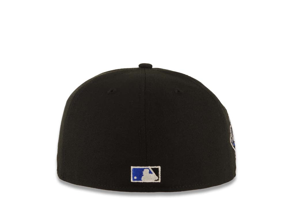 Los Angeles Dodgers New Era MLB 59FIFTY 5950 Fitted Cap Hat Black Crown/Visor White/Royal Blue Drip Logo 40th Anniversary Stadium Side Patch