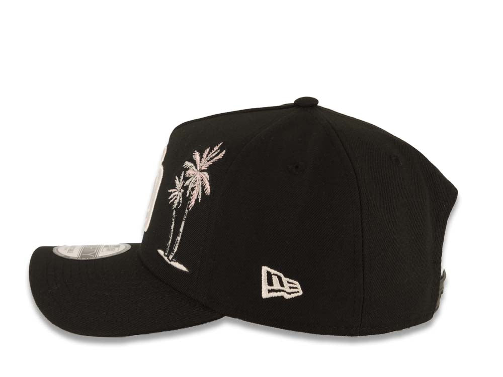 San Diego Padres New Era MLB 9FORTY 940 Adjustable A-Frame Cap Hat Black Crown/Visor White Logo With Pink Palm Petco Park Side Patch Gray UV