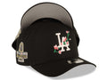 Los Angeles Dodgers New Era MLB 9FORTY 940 Adjustable A-Frame Cap Hat Black Crown/Visor White Logo With Pink Rose 2024 World Series Champions Side Patch