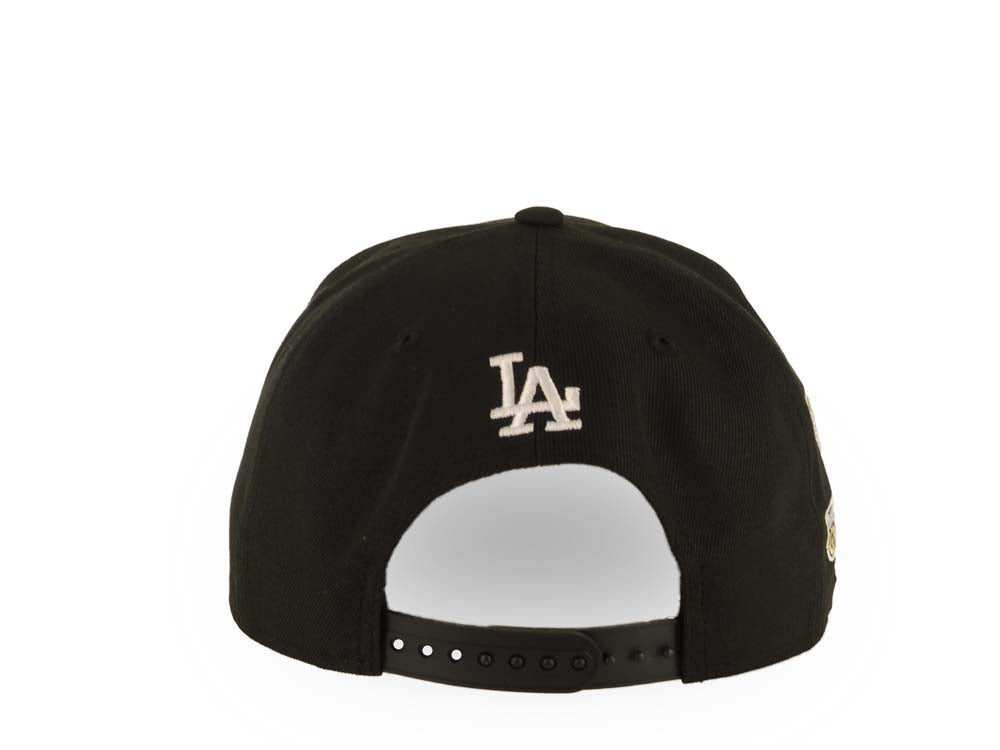 Los Angeles Dodgers New Era MLB 9FORTY 940 Adjustable A-Frame Cap Hat Black Crown/Visor White Logo With Pink Rose 2024 World Series Champions Side Patch