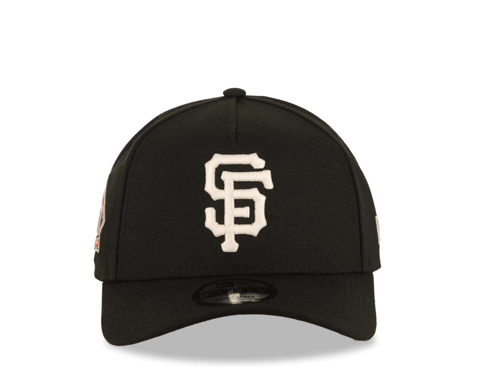 San Francisco Giants New Era 9FORTY 940 Adjustable A-Frame Cap Hat Black Crown/Visor Glow White Logo 60th Anniversary Side Patch Gray UV