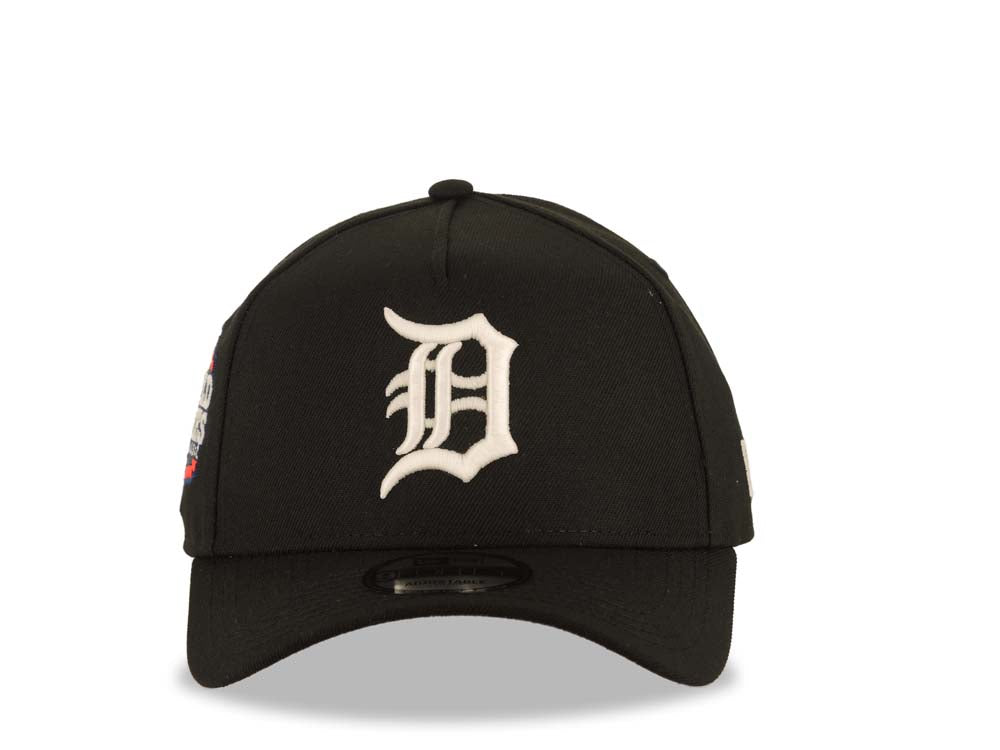 Detroit Tigers New Era 9FORTY 940 Adjustable A-Frame Cap Hat Black Crown/Visor White Logo 2012 World Series Side Patch Gray UV