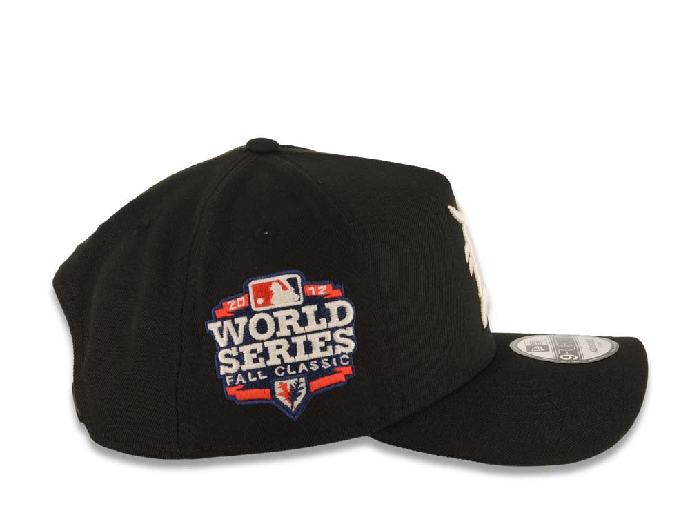 Detroit Tigers New Era 9FORTY 940 Adjustable A-Frame Cap Hat Black Crown/Visor White Logo 2012 World Series Side Patch Gray UV