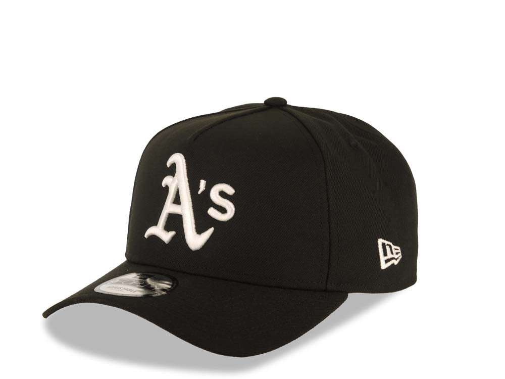 Oakland A's Athletics New Era MLB 9FORTY 940 Adjustable A-Frame Cap Hat Black Crown/Visor White Logo 1989 World Series Side Patch Gray UV
