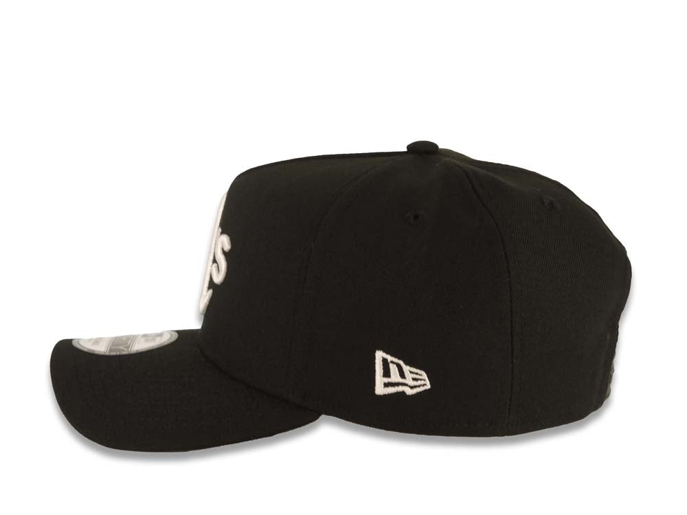 Oakland A's Athletics New Era MLB 9FORTY 940 Adjustable A-Frame Cap Hat Black Crown/Visor White Logo 1989 World Series Side Patch Gray UV