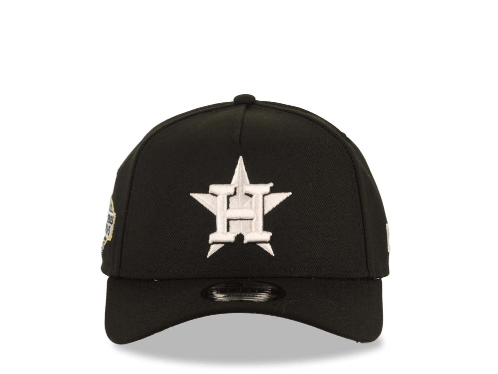 Houston Astros New Era MLB 9FORTY 940 Adjustable A-Frame Cap Hat Black Crown/Visor White Logo 2022 World Series Champions Side Patch Gray UV