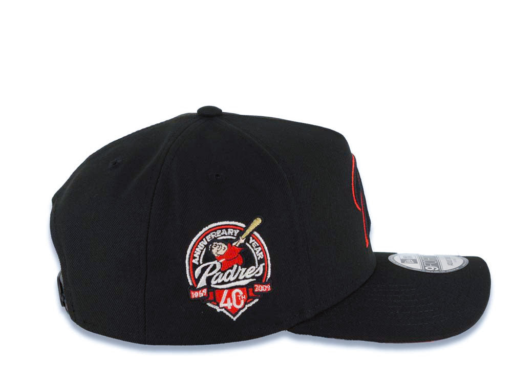 San Diego Padres New Era MLB 9FORTY 940 Adjustable A-Frame Cap Hat Black Crown/Visor Black/Red P Logo 40th Anniversary Side Patch Red UV