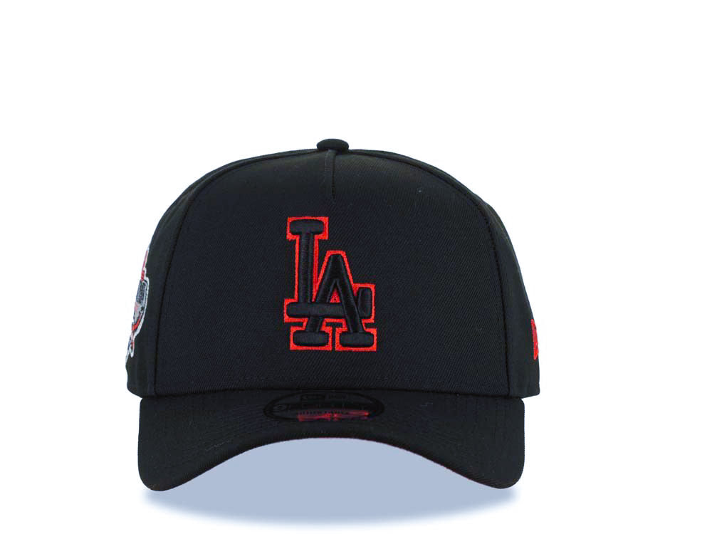 Los Angeles Dodgers New Era MLB 9FORTY 940 Adjustable A-Frame Cap Hat Black Crown/Visor Black/Red Logo 40th Anniversary Stadium Side Patch Red UV